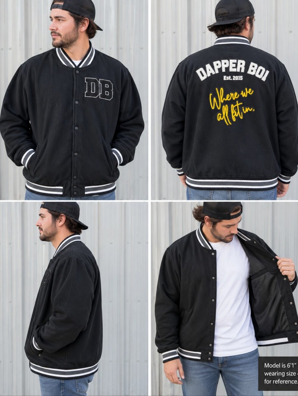 Dapper‎ Boi 4XL Black Varsity Jacket Menswear Full Button Up Mens